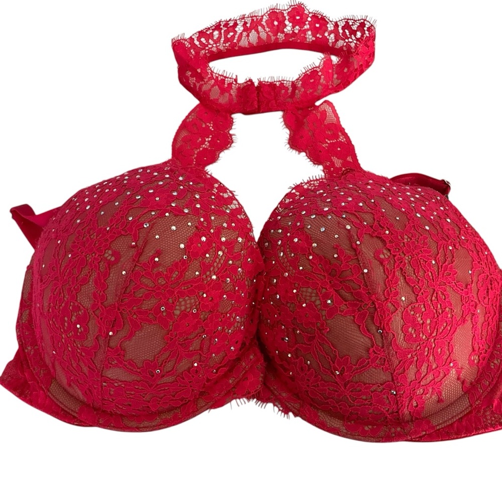 Victoria’s Secret very sexy push-up bra with choker red 32DD BLING